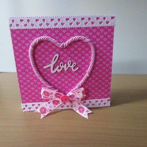 NEW Farmhouse Valentine's Day pink love heart hearts shelf sitter or hanging 6"